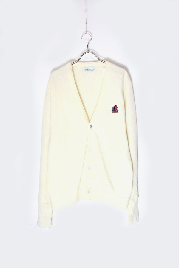 90s ONE POINT ACRYLIC KNIT CARDIGAN / IVORY [SIZE: M USED]
