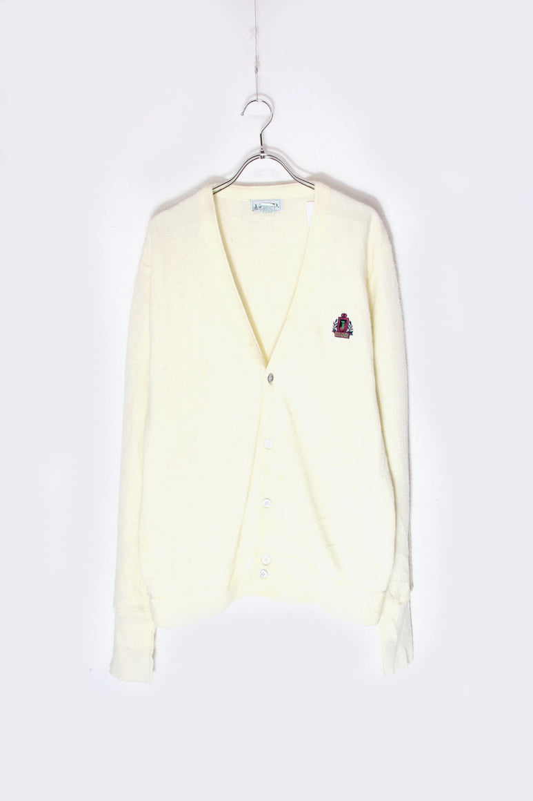90'S ONE POINT ACRYLIC KNIT CARDIGAN / IVORY [SIZE: M USED]