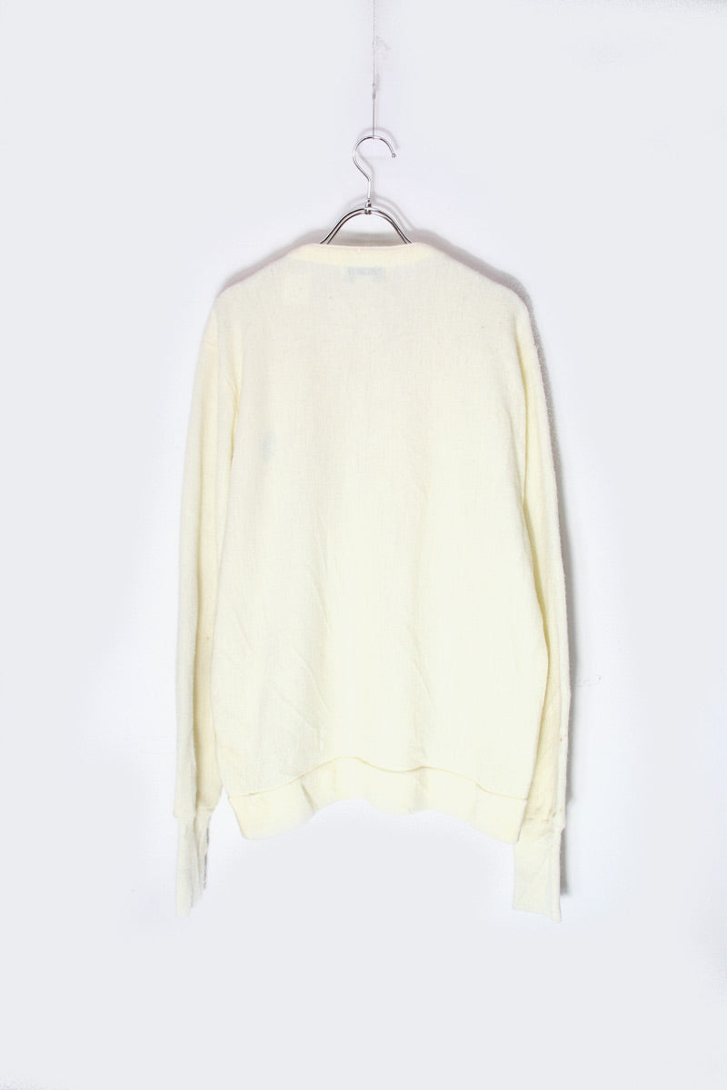 90s ONE POINT ACRYLIC KNIT CARDIGAN / IVORY [SIZE: M USED]