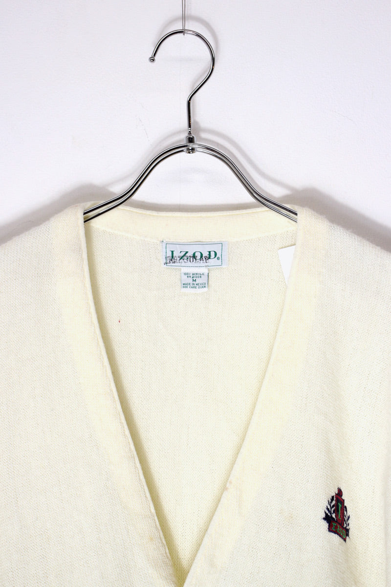 90s ONE POINT ACRYLIC KNIT CARDIGAN / IVORY [SIZE: M USED]