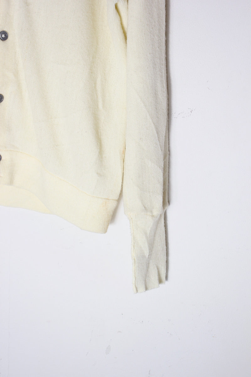 90s ONE POINT ACRYLIC KNIT CARDIGAN / IVORY [SIZE: M USED]