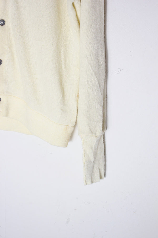 90s ONE POINT ACRYLIC KNIT CARDIGAN / IVORY [SIZE: M USED]