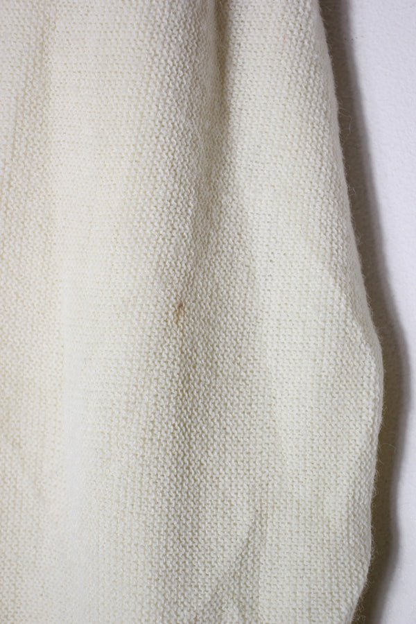 90s ONE POINT ACRYLIC KNIT CARDIGAN / IVORY [SIZE: M USED]