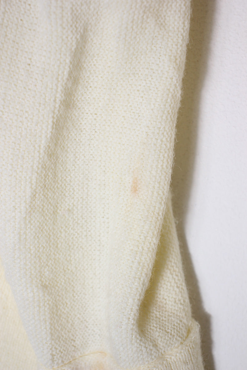 90s ONE POINT ACRYLIC KNIT CARDIGAN / IVORY [SIZE: M USED]