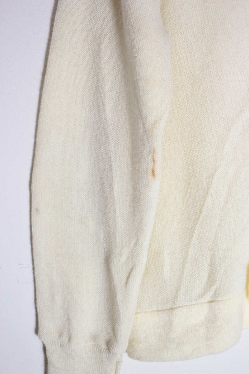 90s ONE POINT ACRYLIC KNIT CARDIGAN / IVORY [SIZE: M USED]