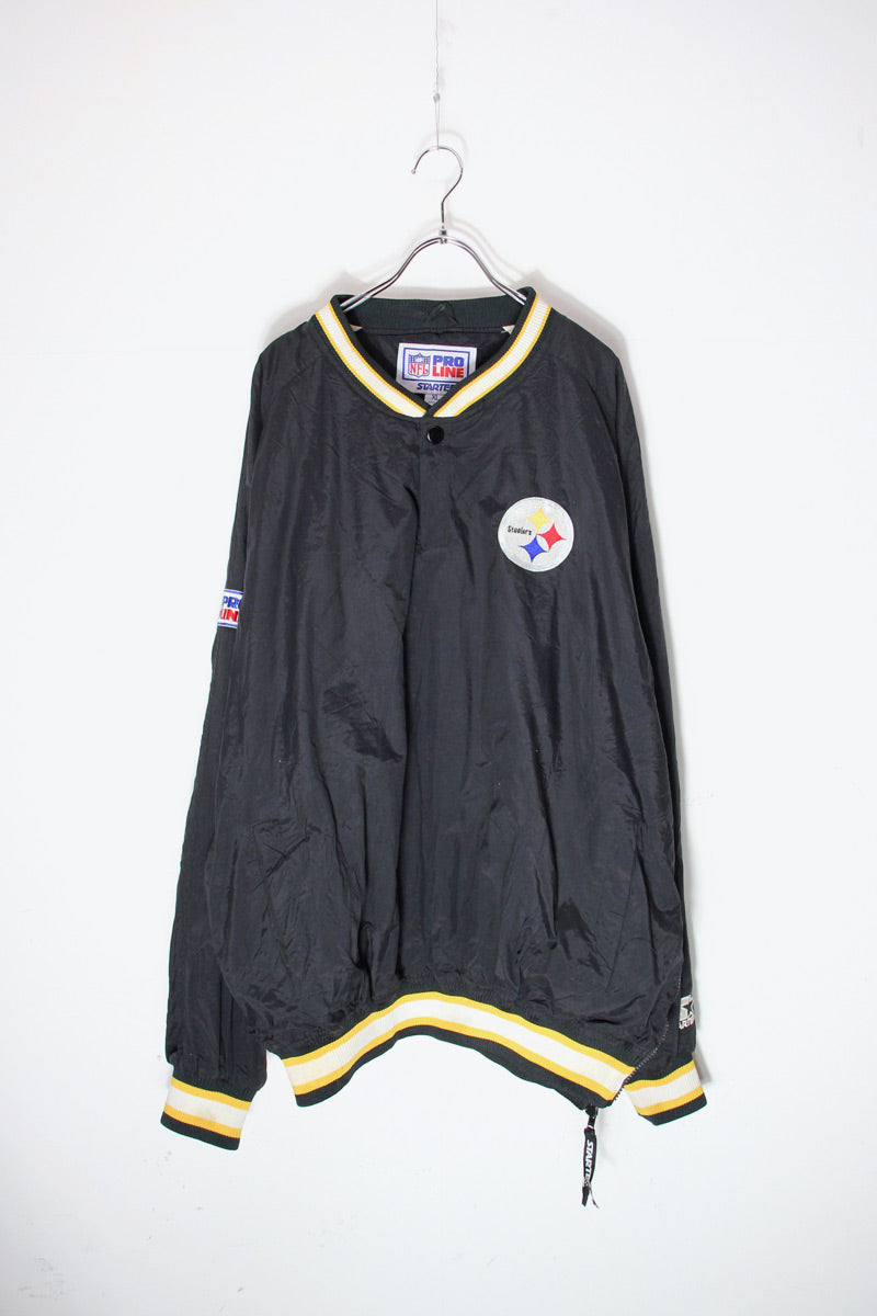 90's NFL STEELERS PULLOVER NYLON JACKET / BLACK/YELLOW [SIZE: XL USED]