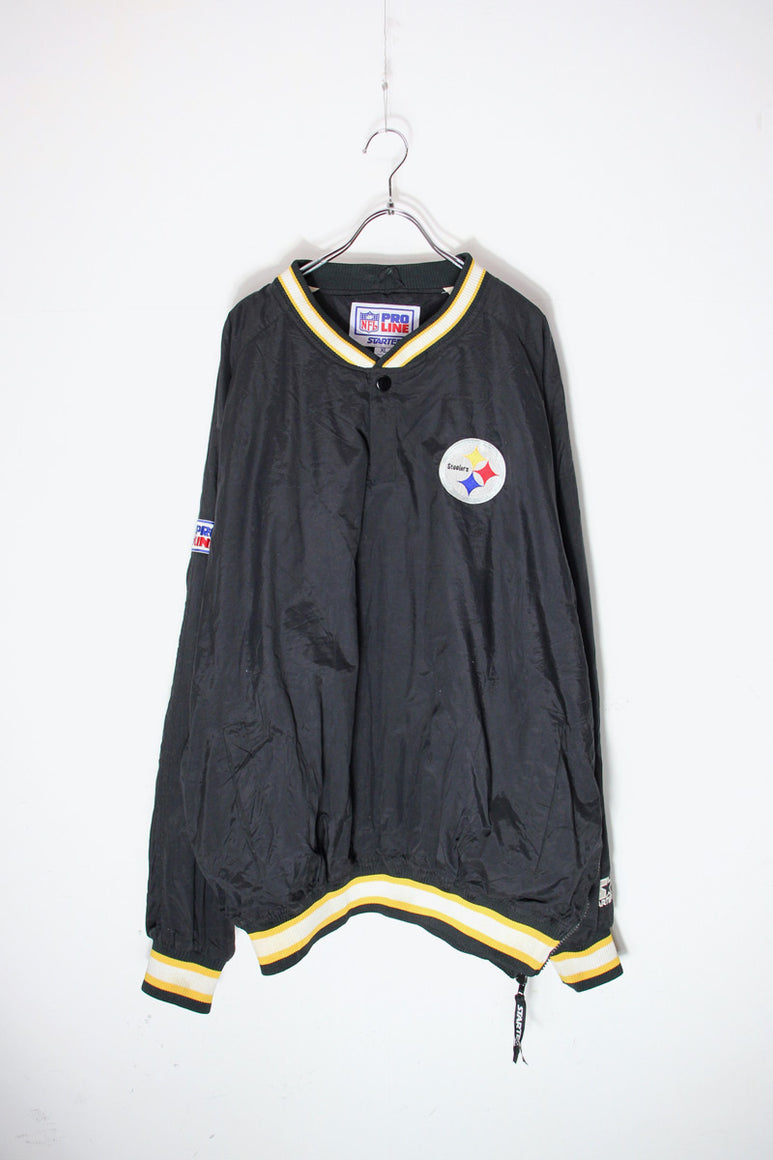 90'S NFL STEELERS PULLOVER NYLON JACKET / BLACK/YELLOW [SIZE: XL USED]