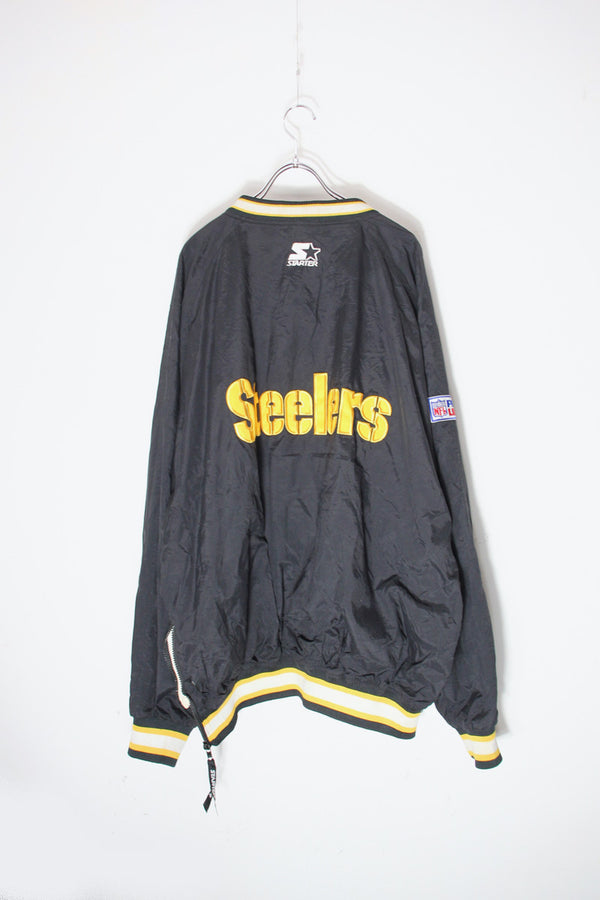 90's NFL STEELERS PULLOVER NYLON JACKET / BLACK/YELLOW [SIZE: XL USED]