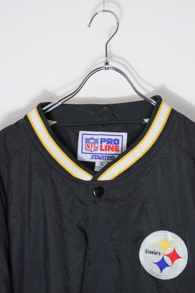 90's NFL STEELERS PULLOVER NYLON JACKET / BLACK/YELLOW [SIZE: XL USED]