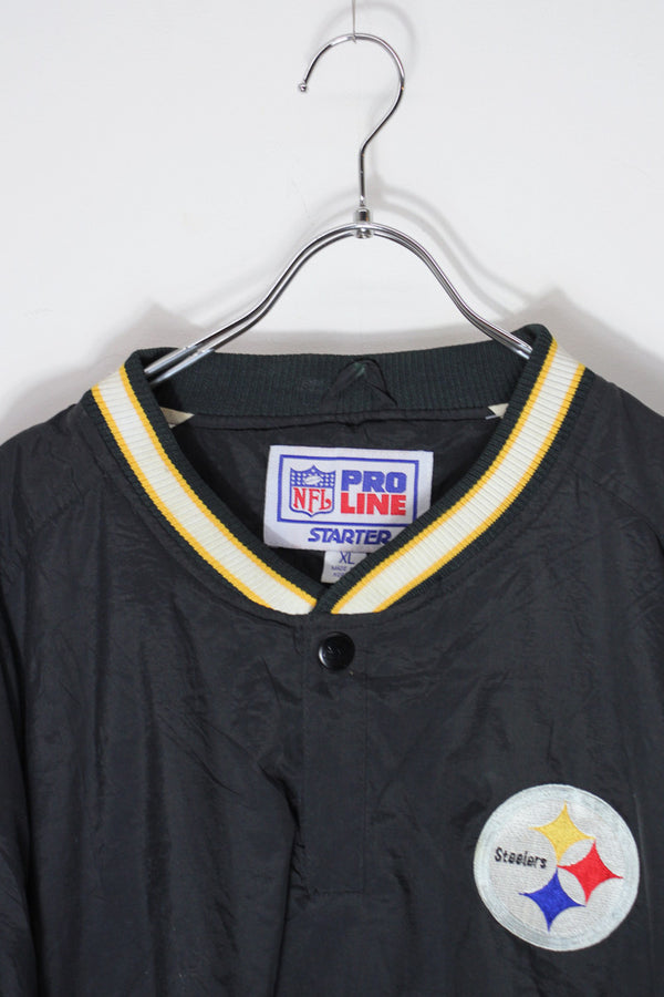 90's NFL STEELERS PULLOVER NYLON JACKET / BLACK/YELLOW [SIZE: XL USED]