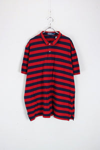 90'S S/S BORDER POLO SHIRT / RED / NAVY [SIZE: XXL USED]