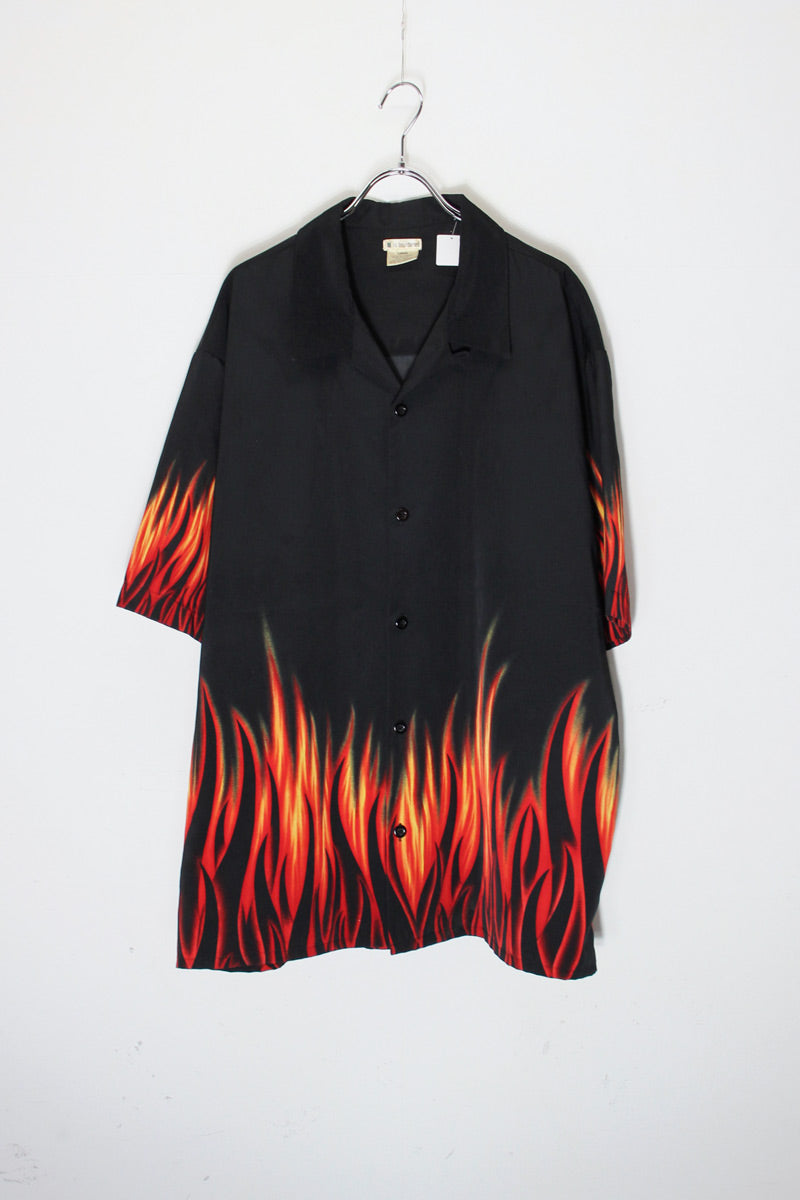 90'S S/S FLAME PATTERN SHIRT / BLACK [SIZE: L USED]