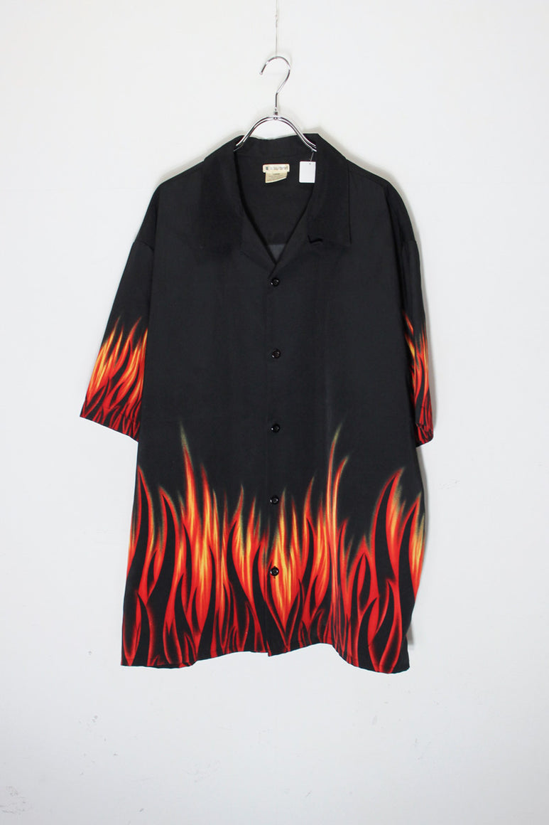 90'S S/S FLAME PATTERN SHIRT / BLACK [SIZE: L USED]