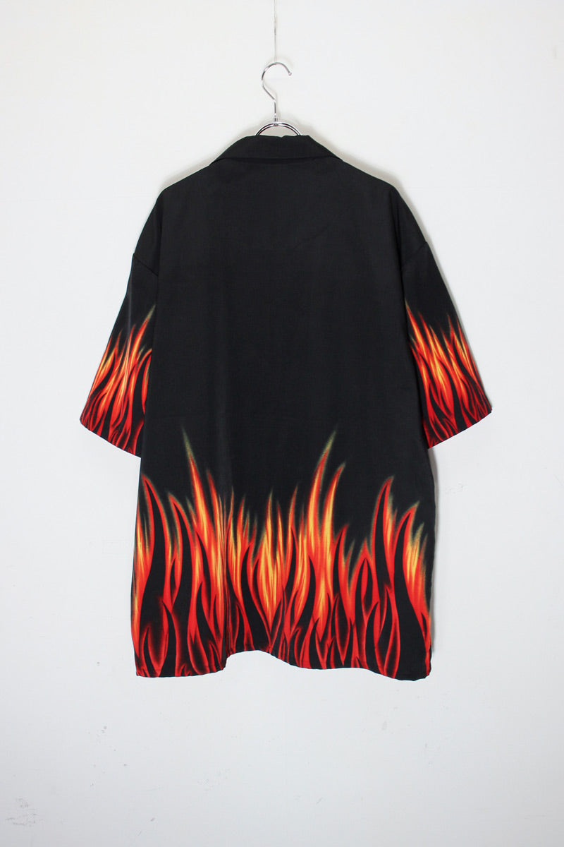 90'S S/S FLAME PATTERN SHIRT / BLACK [SIZE: L USED]