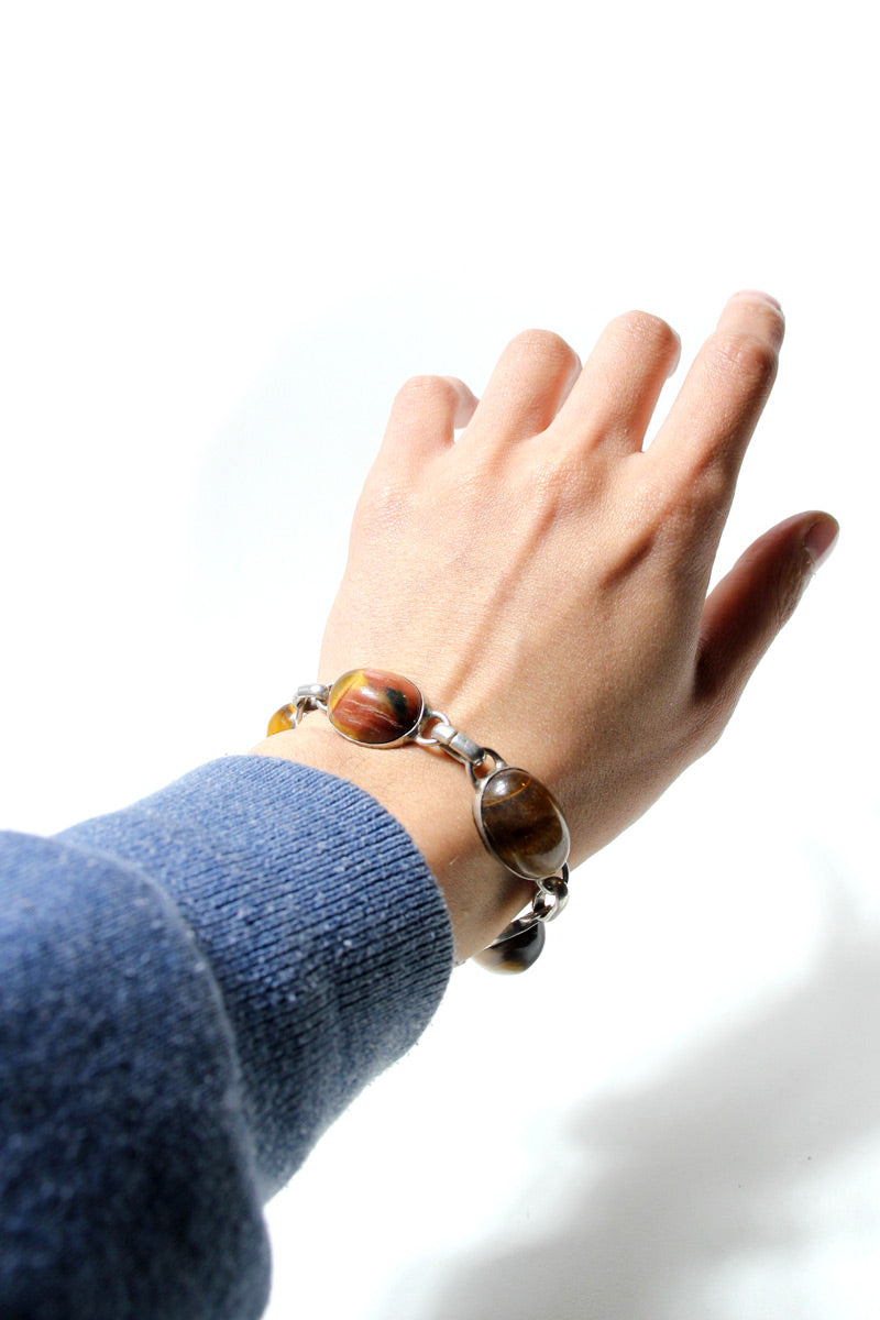 925 SILVER AND TIGER EYE BRACELET [SIZE: ONE SIZE USED]