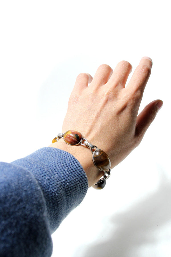925 SILVER AND TIGER EYE BRACELET [SIZE: ONE SIZE USED]