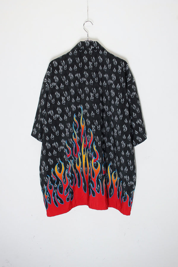 MADE IN USA 90'S S/S FLAME PATTERN SHIRT / BLACK [SIZE: L USED]