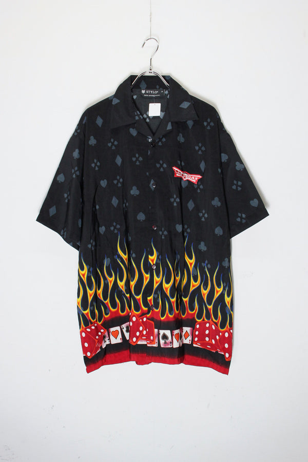 S/S LAS VEGAS FRAME OPEN COLLAR SHIRT / BLACK/RED [SIZE: M DEADSTOCK/NOS]