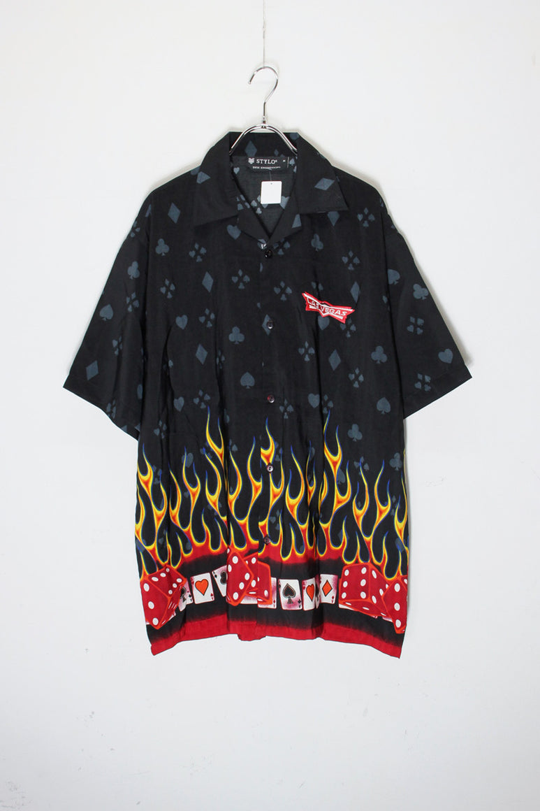 S/S LAS VEGAS FRAME OPEN COLLAR SHIRT / BLACK/RED [SIZE: M DEADSTOCK/NOS]