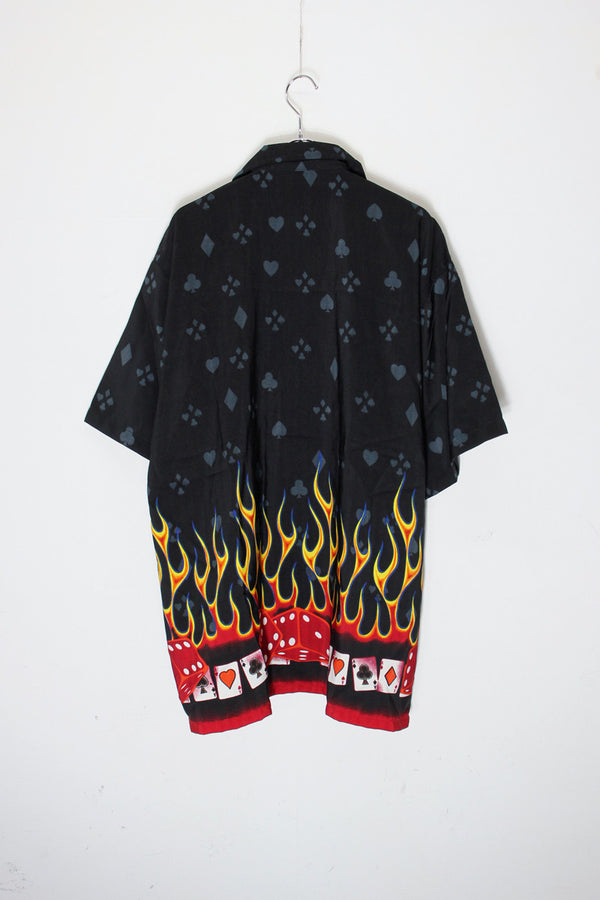 S/S LAS VEGAS FRAME OPEN COLLAR SHIRT / BLACK/RED [SIZE: M DEADSTOCK/NOS]