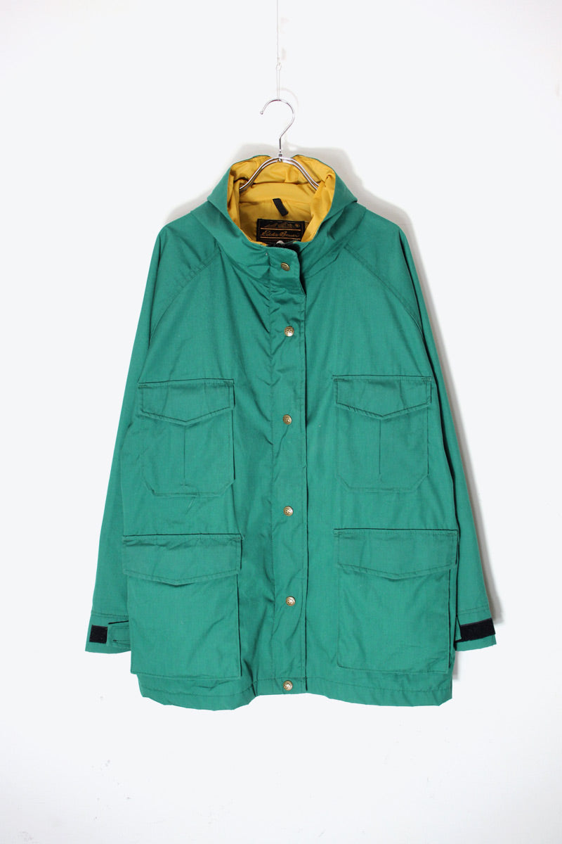 MADE IN USA 70-80s NYLON ZIP HOODIE JACKET / GREEN [SIZE: L USED]