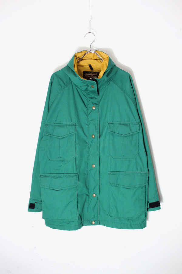 MADE IN USA 70-80s NYLON ZIP HOODIE JACKET / GREEN [SIZE: L USED]