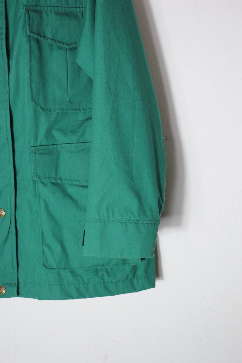 MADE IN USA 70-80s NYLON ZIP HOODIE JACKET / GREEN [SIZE: L USED]