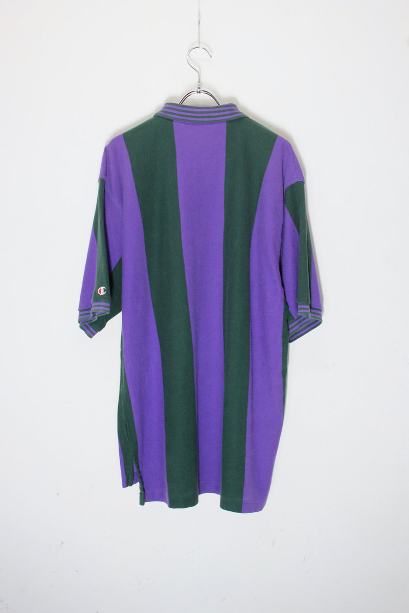 MADE IN USA 96'S S/S ATLANTA OLYMPIC STRIPE POLO SHIRT / PURPLE/GREEN [SIZE: XL USED]