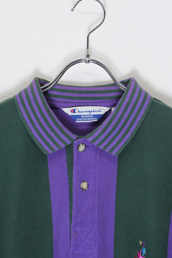 MADE IN USA 96'S S/S ATLANTA OLYMPIC STRIPE POLO SHIRT / PURPLE/GREEN [SIZE: XL USED]