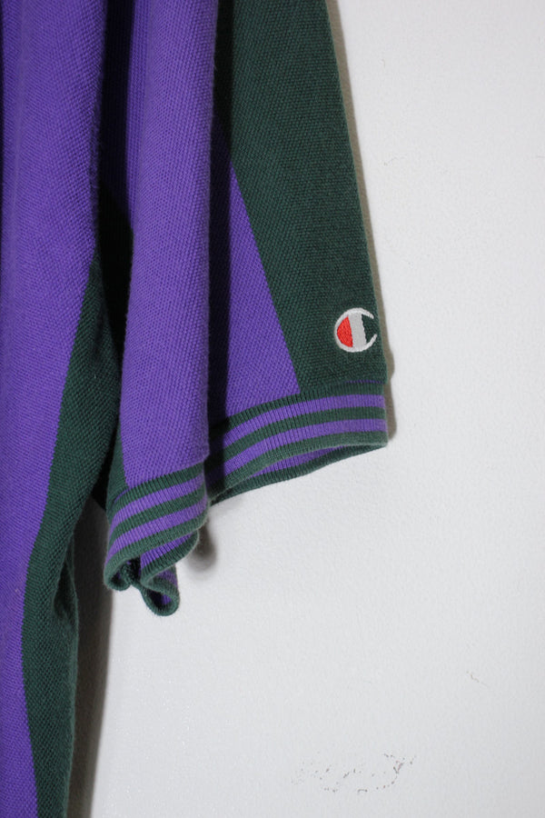 MADE IN USA 96'S S/S ATLANTA OLYMPIC STRIPE POLO SHIRT / PURPLE/GREEN [SIZE: XL USED]