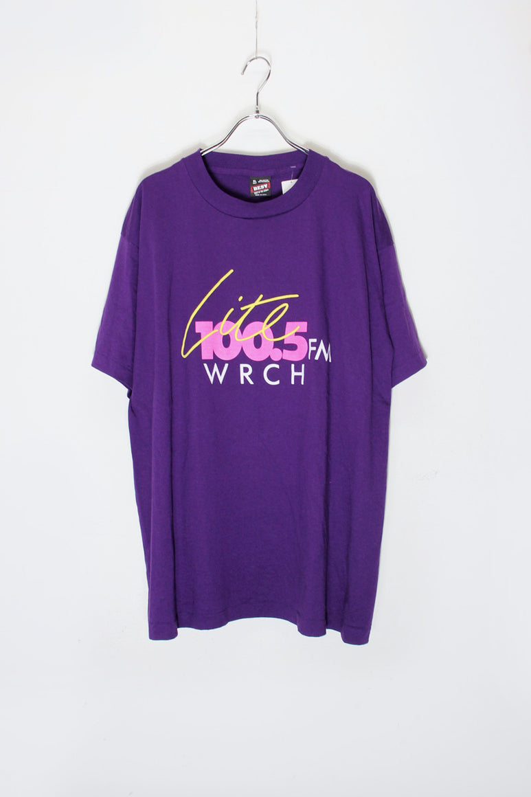 MADE IN USA 90'S S/S 100.5 FM PRINT T-SHIRT / PURPLE [SIZE: XL USED]