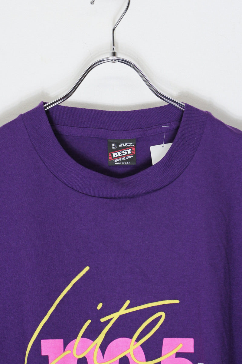 MADE IN USA 90'S S/S 100.5 FM PRINT T-SHIRT / PURPLE [SIZE: XL USED]