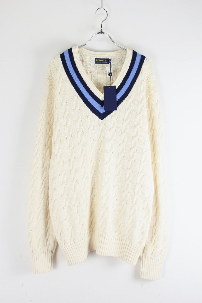 COTTON POLYESTER TILDEN KINT SWEATER / WHITE [SIZE: XL DEAD STOCK]