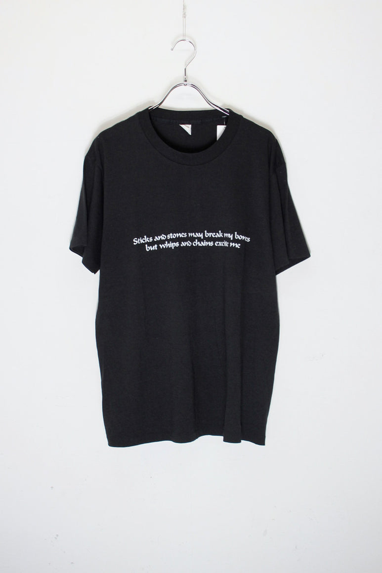 S/S STICKS AND STONES MAY MESSAGE PRINT T-SHIRT / BLACK [SIZE: L USED]