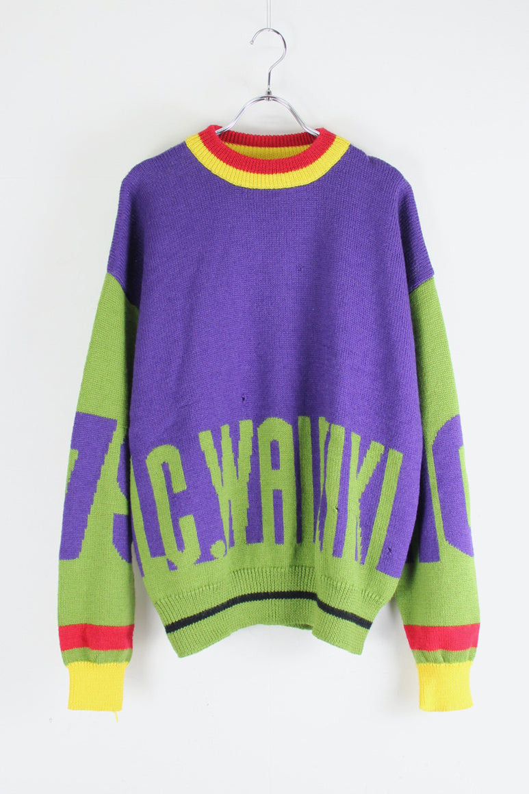 IC.WAIKIKI CRAZY WOOL SWEATER / LIGHT GREEN / PURPLE MULTI [SIZE: L相当 USED]