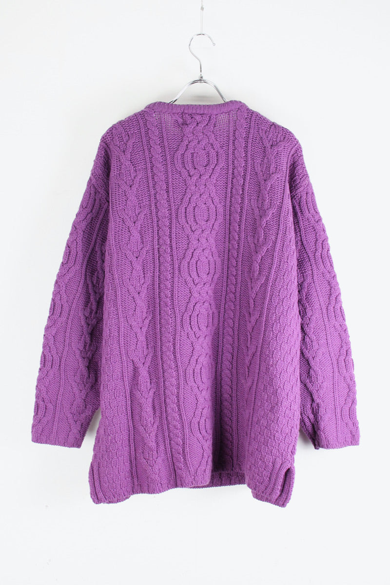MADE IN IRELAND 90'S MERINO WOOL ARAN MELANGE KNIT SWEATER / PURPLE [SIZE: XL USED]