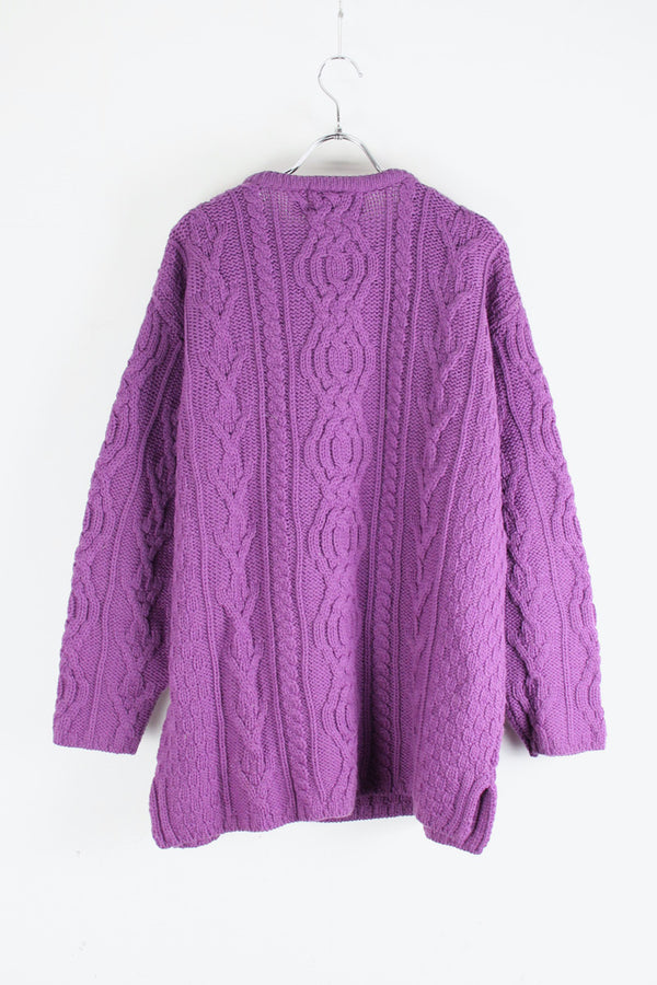 MADE IN IRELAND 90'S MERINO WOOL ARAN MELANGE KNIT SWEATER / PURPLE [SIZE: XL USED]