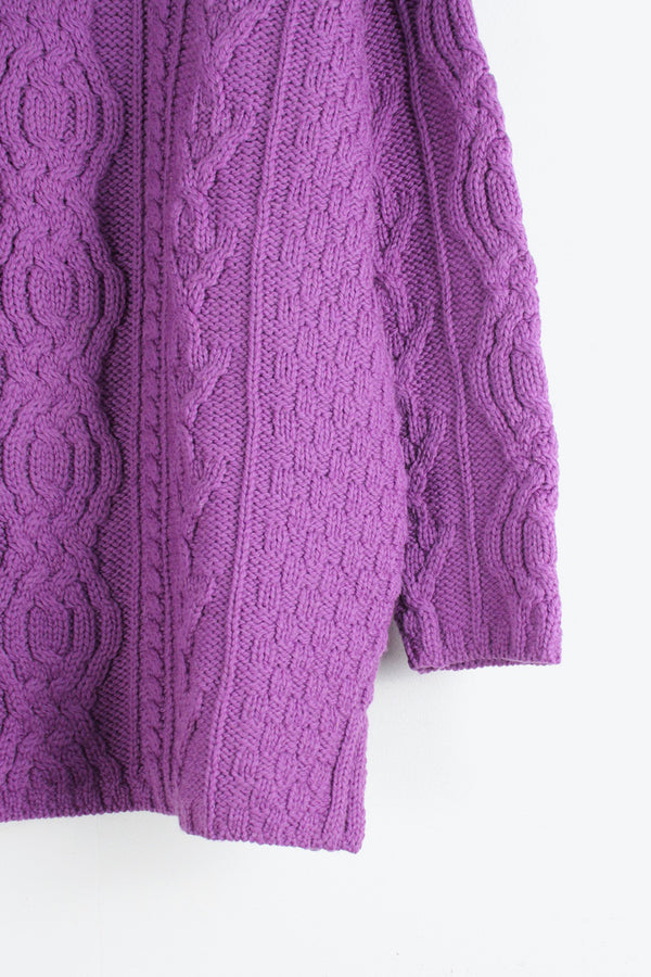 MADE IN IRELAND 90'S MERINO WOOL ARAN MELANGE KNIT SWEATER / PURPLE [SIZE: XL USED]
