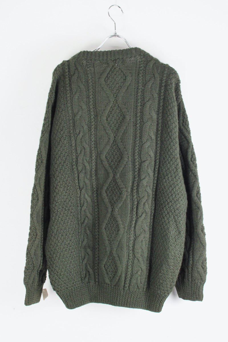 90s WOOL ARAN HAND KNIT SWEATER / LIGHT OLIVE [SIZE: L DEAD STOCK]