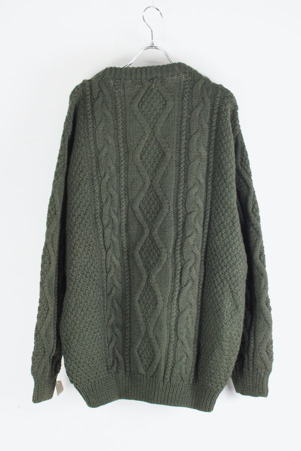 90s WOOL ARAN HAND KNIT SWEATER / LIGHT OLIVE [SIZE: L DEAD STOCK]