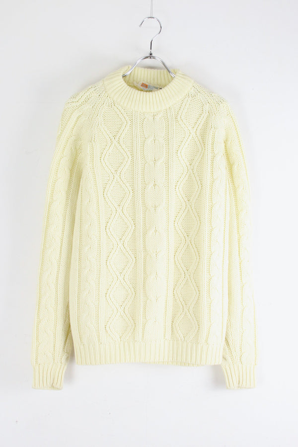 80'S ACRYLIC CABLE KNIT SWEATER / IVORY [SIZE: M USED]