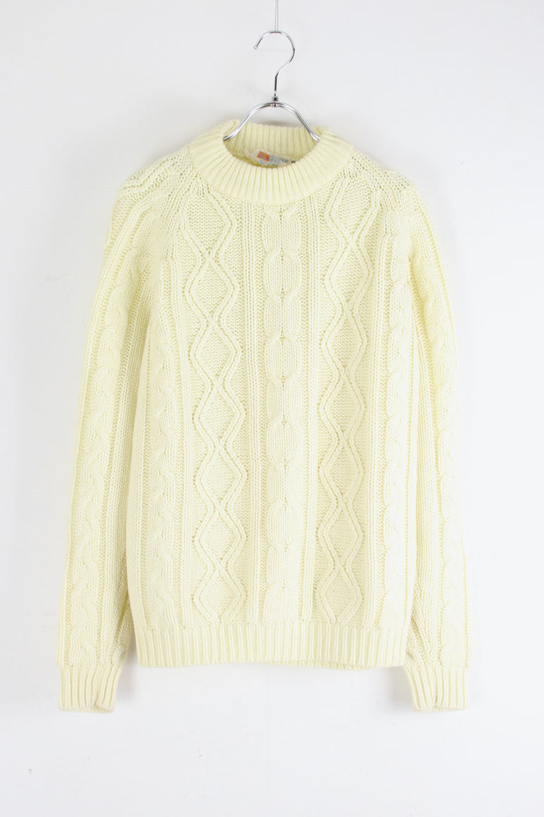 80'S ACRYLIC CALBLE KNIT SWEATER / IVORY [SIZE: M USED]