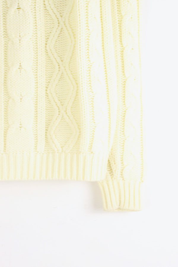 80'S ACRYLIC CABLE KNIT SWEATER / IVORY [SIZE: M USED]