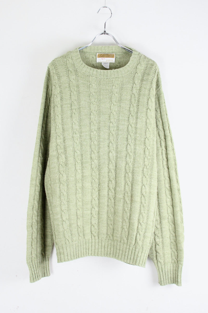 MADE IN USA 80'S CABLE KNIT SWEATER / PASTEL GREEN [SIZE: L USED]