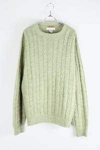 MADE IN USA 80'S CABLE KNIT SWEATER / PASTEL GREEN [SIZE: L USED]