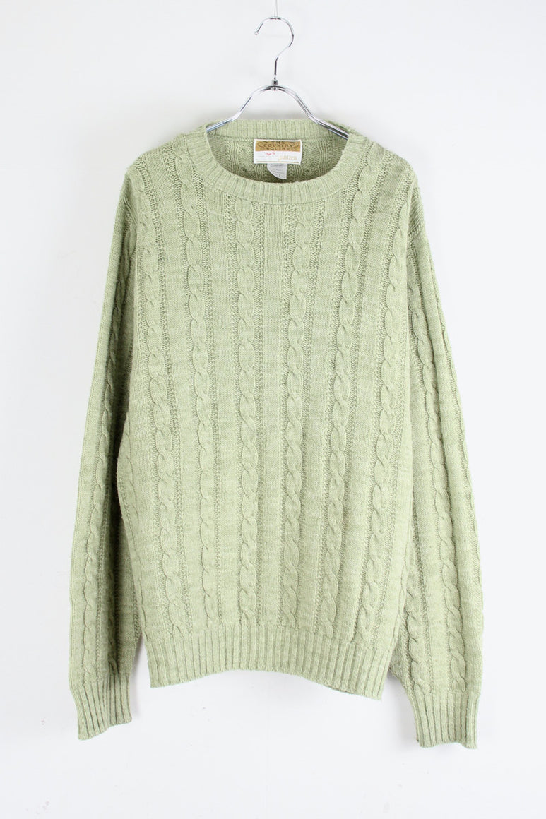 MADE IN USA 80'S CABLE KNIT SWEATER / PASTEL GREEN [SIZE: L USED]