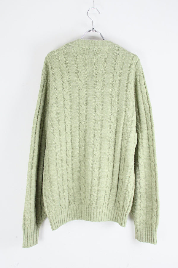 MADE IN USA 80'S CABLE KNIT SWEATER / PASTEL GREEN [SIZE: L USED]