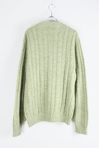 MADE IN USA 80'S CABLE KNIT SWEATER / PASTEL GREEN [SIZE: L USED]