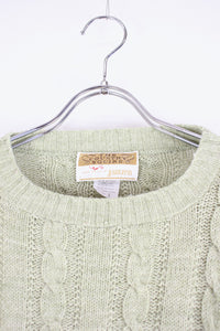 MADE IN USA 80'S CABLE KNIT SWEATER / PASTEL GREEN [SIZE: L USED]