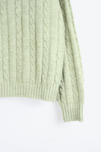 MADE IN USA 80'S CABLE KNIT SWEATER / PASTEL GREEN [SIZE: L USED]